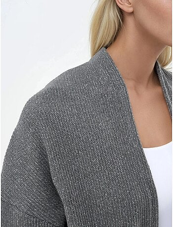 Cardigan lungo a coste in maglia con colletto aperto busem