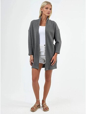 Cardigan lungo a coste in maglia con colletto aperto busem