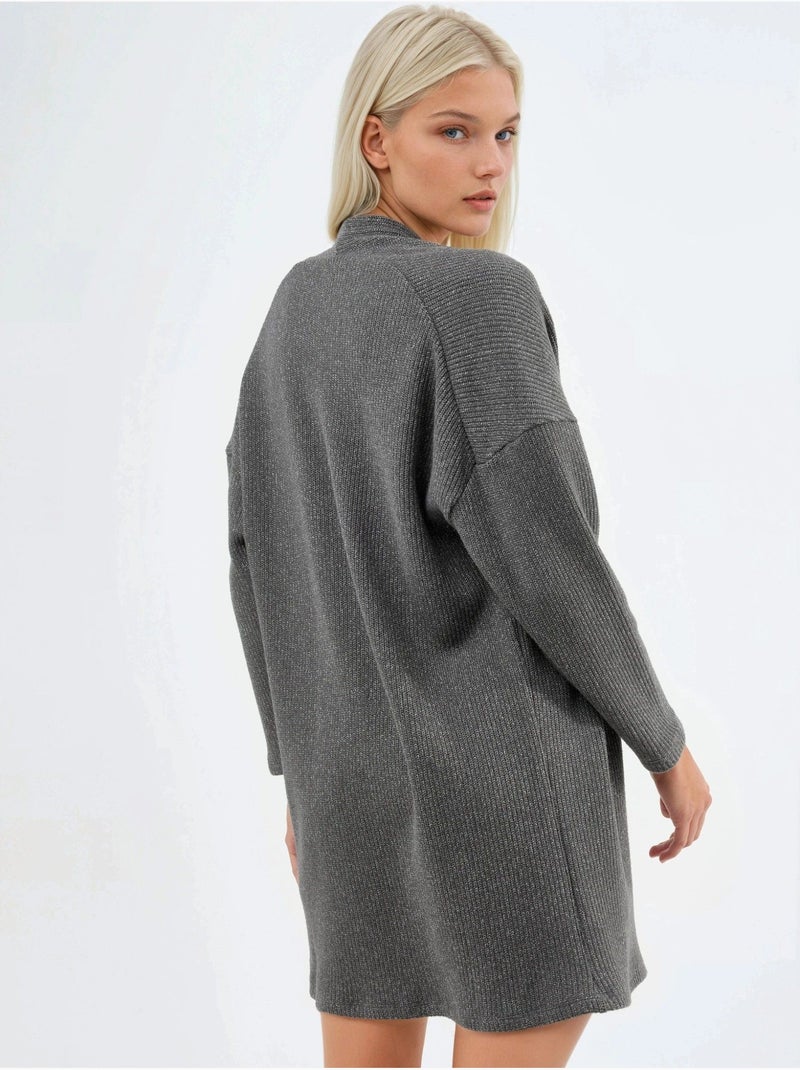 Cardigan lungo a coste in maglia con colletto aperto busem Grigio scuro - Kiabi