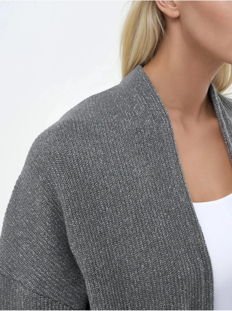 Cardigan lungo a coste in maglia con colletto aperto busem Grigio scuro - Kiabi