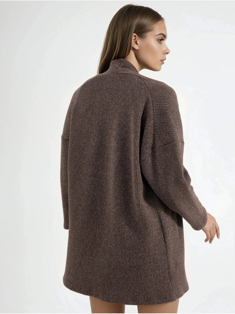 Cardigan lungo a coste in maglia con colletto aperto busem Marrone cioccolato - Kiabi