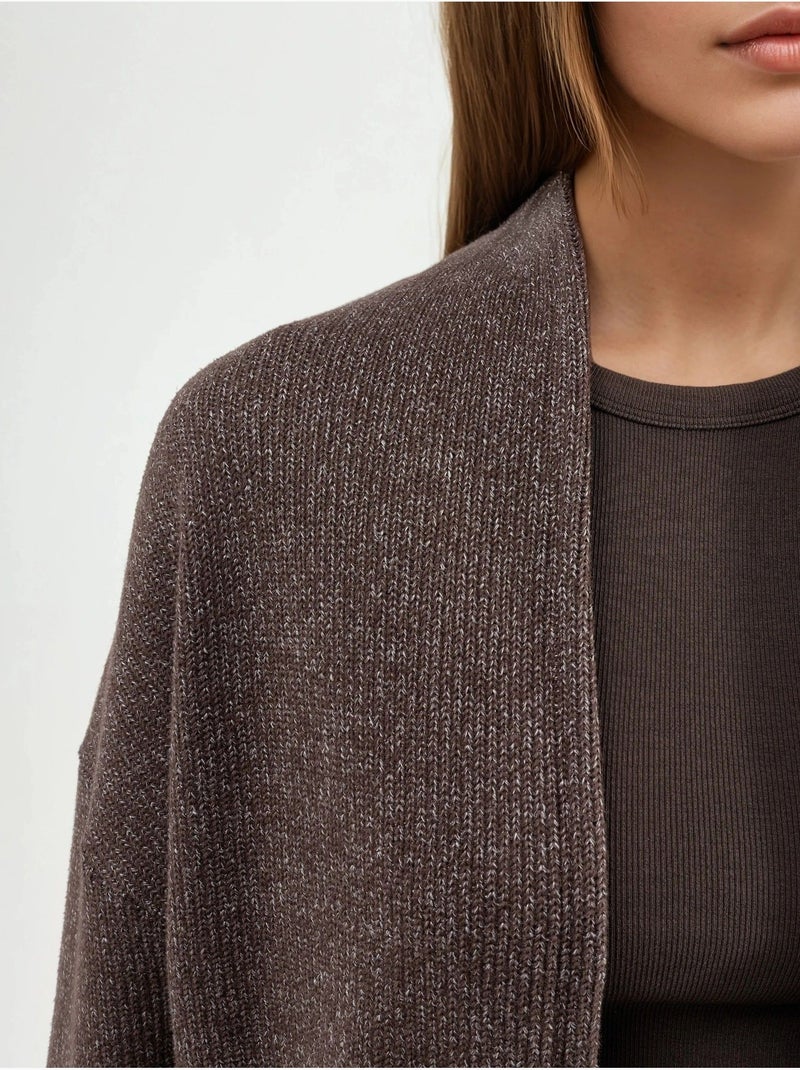 Cardigan lungo a coste in maglia con colletto aperto busem Marrone cioccolato - Kiabi