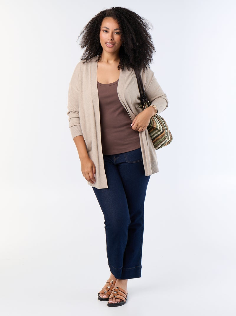 Cardigan lungo aperto a maglia fine Beige - Kiabi