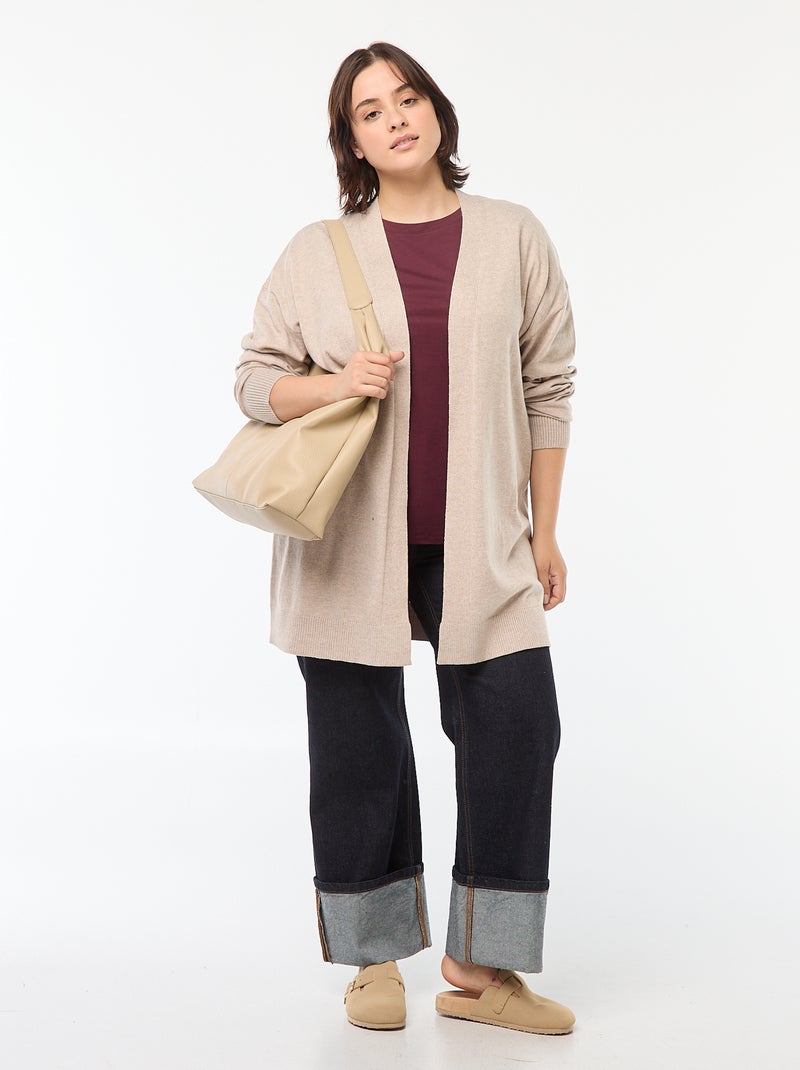 Cardigan lungo aperto in maglina leggera Beige - Kiabi