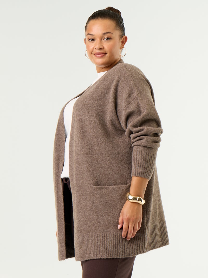 Cardigan lungo aperto Marrone - Kiabi
