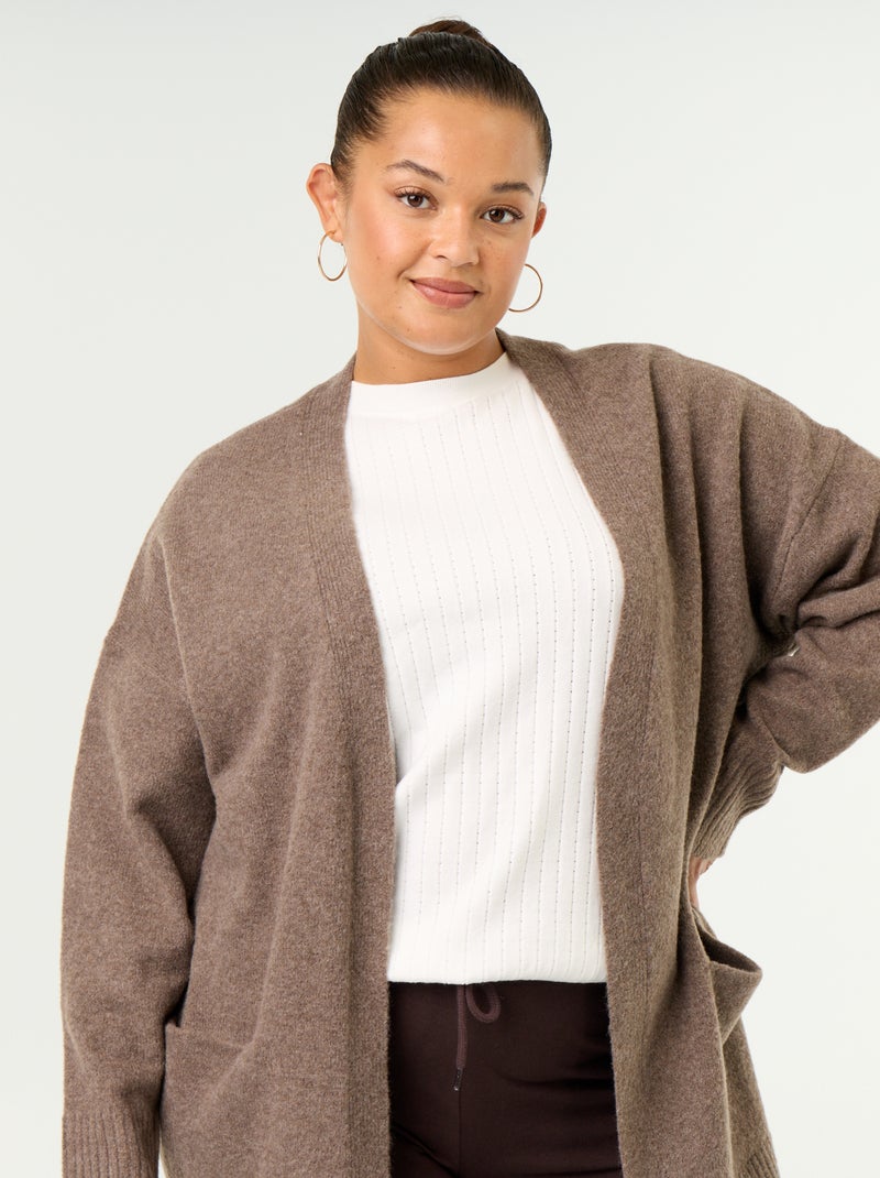 Cardigan lungo aperto Marrone - Kiabi