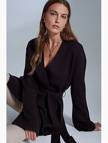 Cardigan lungo con scollo a v e cintura dilvin