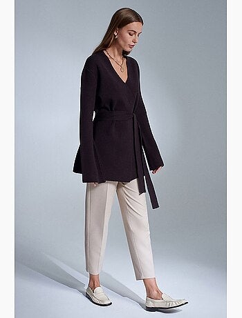 Cardigan lungo con scollo a v e cintura dilvin
