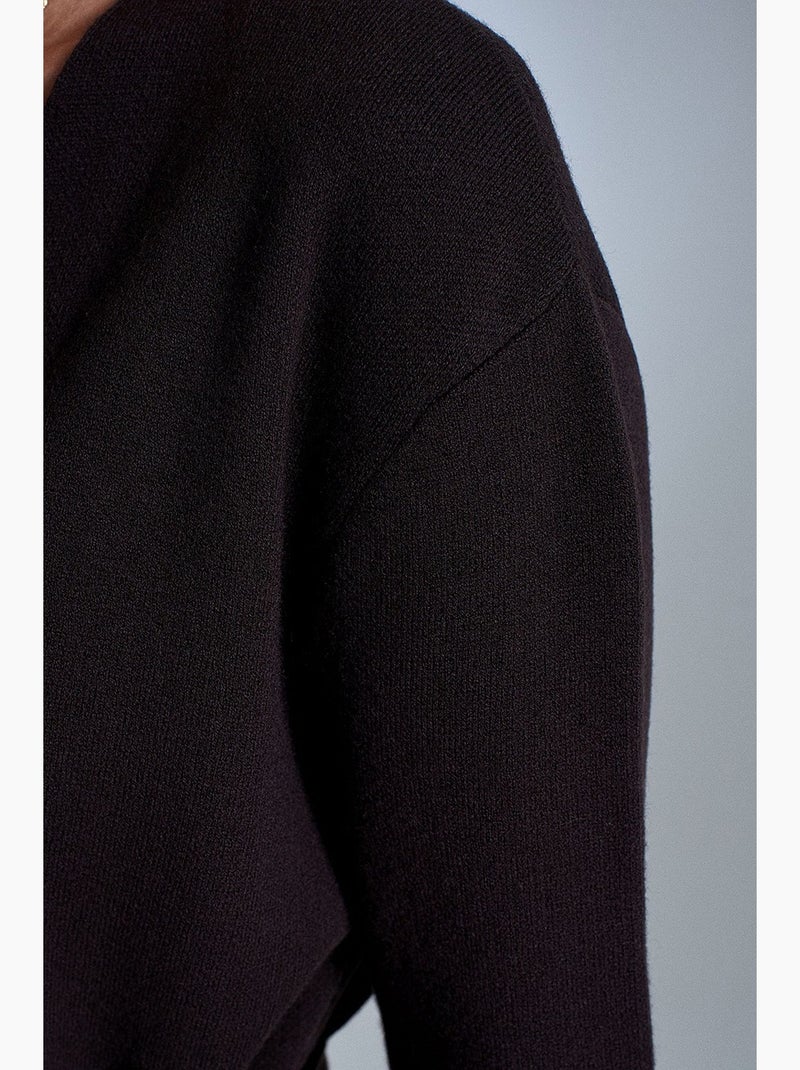 Cardigan lungo con scollo a v e cintura dilvin Marrone scuro - Kiabi