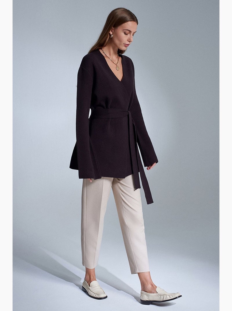 Cardigan lungo con scollo a v e cintura dilvin Marrone scuro - Kiabi
