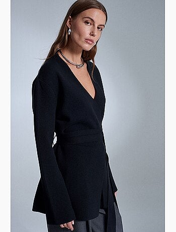 Cardigan lungo con scollo a v e cintura dilvin
