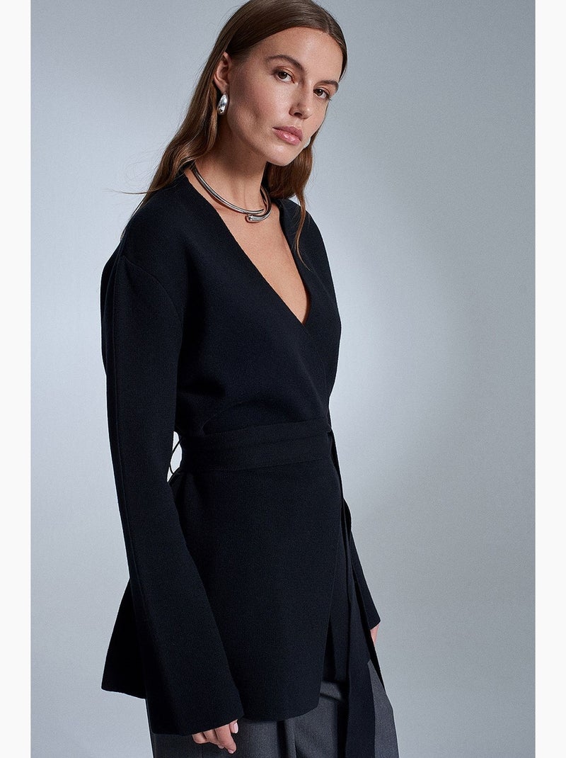 Cardigan lungo con scollo a v e cintura dilvin Nero - Kiabi