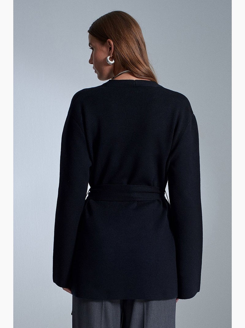 Cardigan lungo con scollo a v e cintura dilvin Nero - Kiabi
