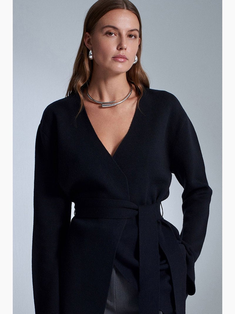 Cardigan lungo con scollo a v e cintura dilvin Nero - Kiabi