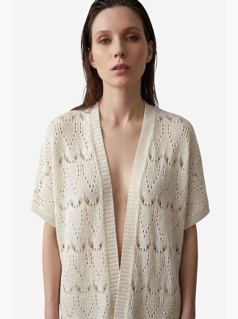 Cardigan lungo in jacquard testurizzato my fashion Crema - Kiabi