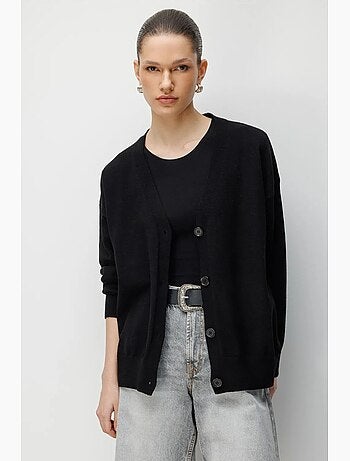 Cardigan lungo in maglia a coste con scollo a v e chiusura con bottoni mixray