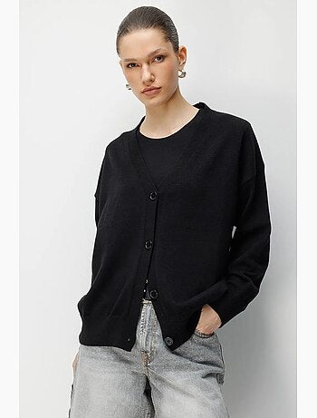 Cardigan lungo in maglia a coste con scollo a v e chiusura con bottoni mixray