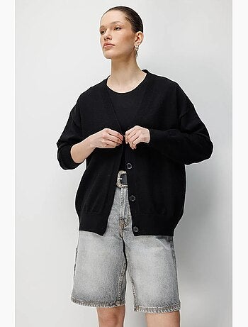 Cardigan lungo in maglia a coste con scollo a v e chiusura con bottoni mixray