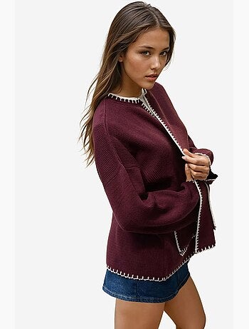 Cardigan lungo in maglia con dettagli di impunture hiccup