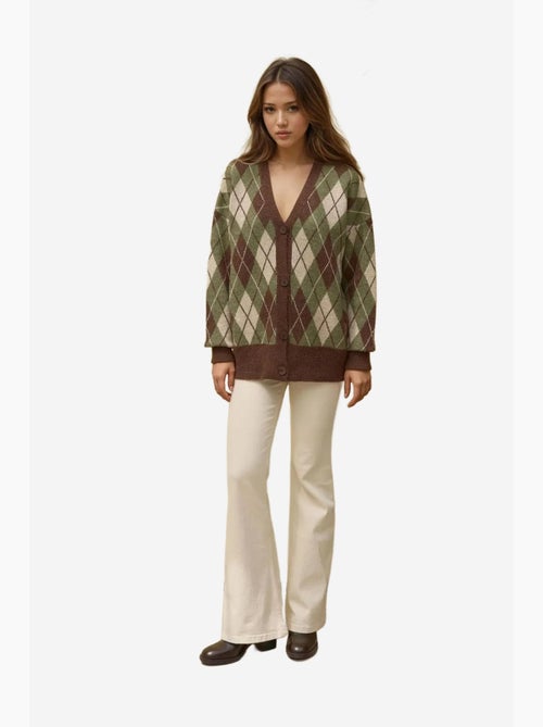 Cardigan lungo in maglia geometrica con scollo a v e bottoni hiccup - Kiabi Cardigan lungo in maglia geometrica con scollo a v e bottoni hiccup - Kiabi