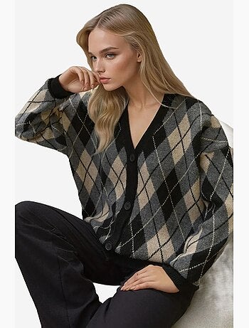 Cardigan lungo in maglia geometrica con scollo a v e bottoni hiccup
