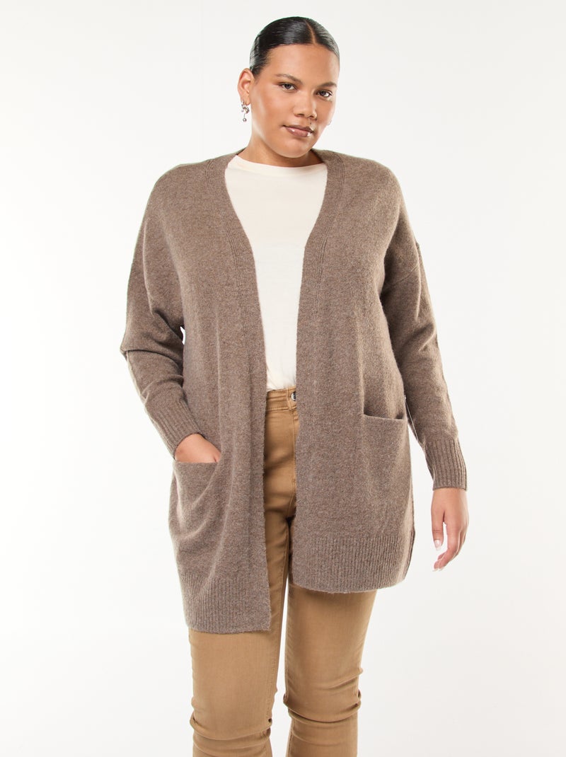 Cardigan lungo lavorato a maglia con 2 tasche Marrone - Kiabi