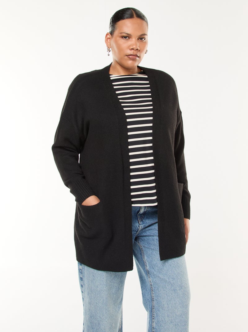 Cardigan lungo lavorato a maglia con 2 tasche nero - Kiabi