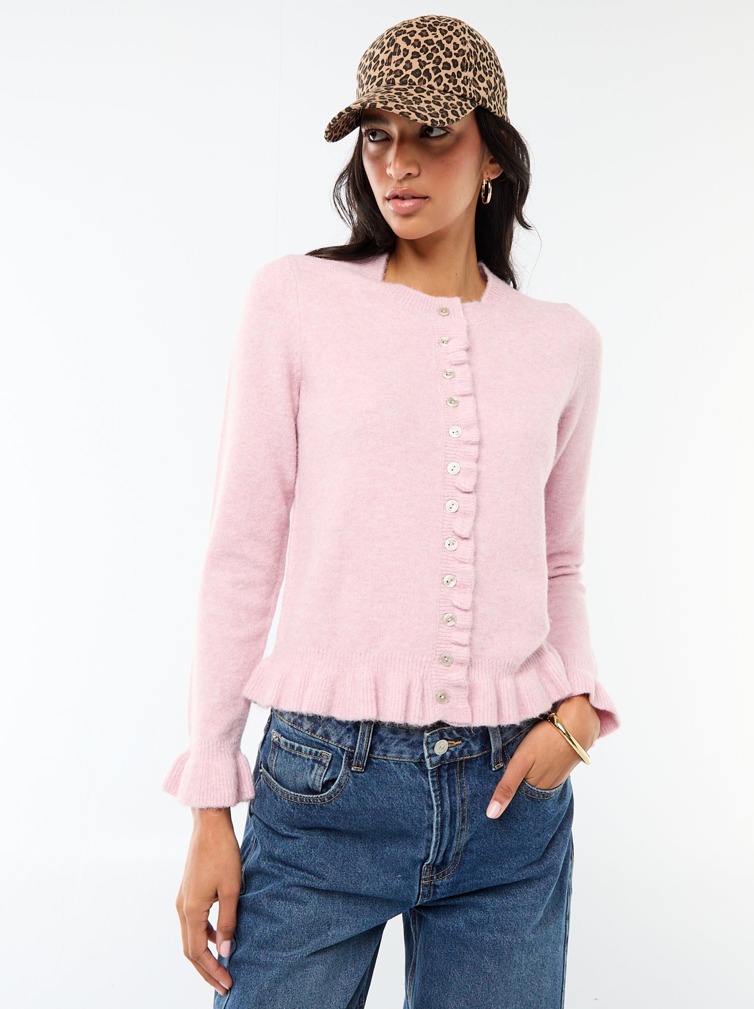 Cardigan melange con dettagli ondulati