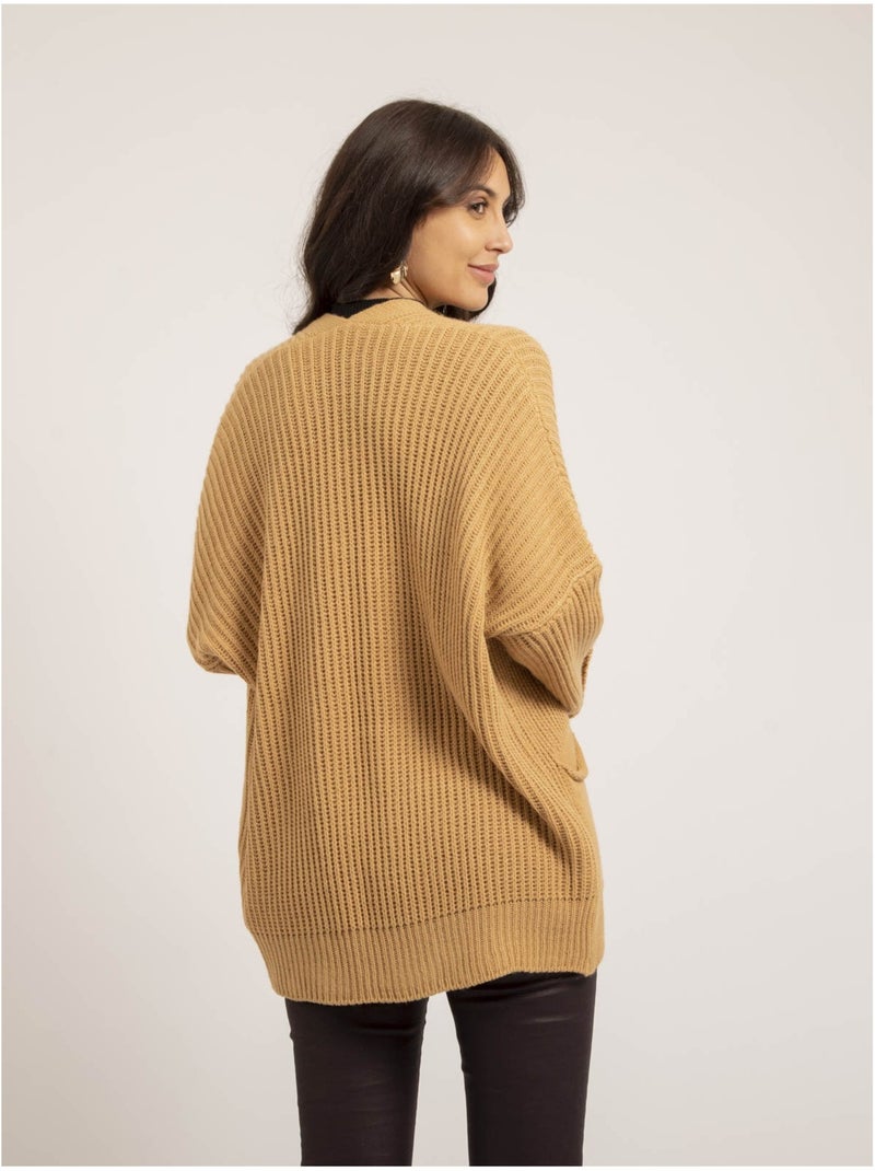 Cardigan mi-long ouvert kirsten Beige - Kiabi