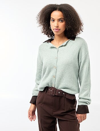 Cardigan morbido in lana e mohair