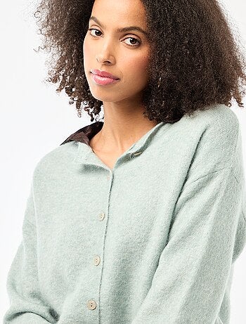 Cardigan morbido in lana e mohair