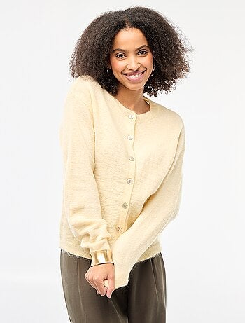 Cardigan morbido in lana e mohair