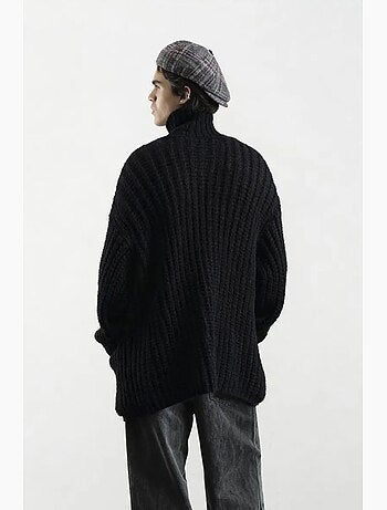 Cardigan oversize a coste con collo alto giesto