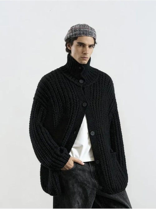 Cardigan oversize a coste con collo alto giesto - Kiabi Cardigan oversize a coste con collo alto giesto - Kiabi