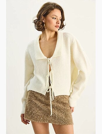 Cardigan oversize a costine con scollo a v e chiusura con laccetto lucci