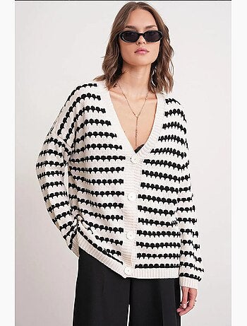 Cardigan oversize a righe in maglia a coste con bottoni mixray