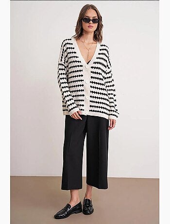 Cardigan oversize a righe in maglia a coste con bottoni mixray