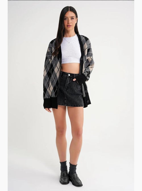 Cardigan oversize argyle con scollo a v e bottoni mixray - Kiabi Cardigan oversize argyle con scollo a v e bottoni mixray - Kiabi