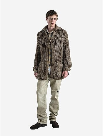 Cardigan oversize in maglia a coste con dolcevita e tasche giesto
