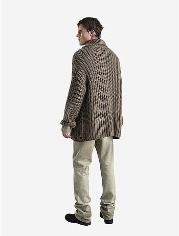 Cardigan oversize in maglia a coste con dolcevita e tasche giesto
