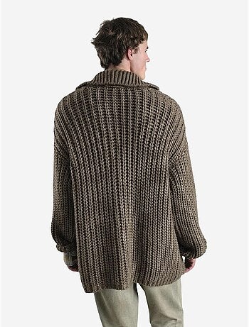 Cardigan oversize in maglia a coste con dolcevita e tasche giesto