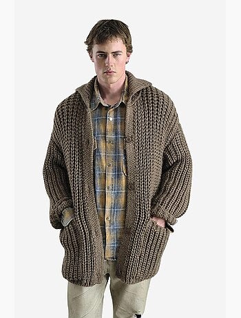 Cardigan oversize in maglia a coste con dolcevita e tasche giesto