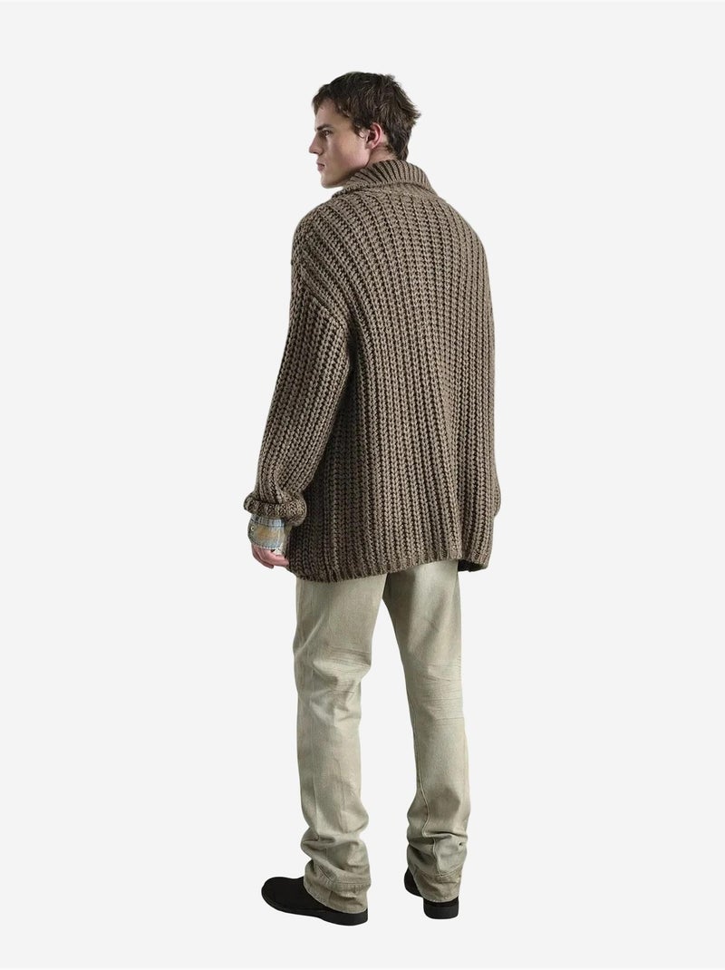 Cardigan oversize in maglia a coste con dolcevita e tasche giesto Marrone chiaro - Kiabi