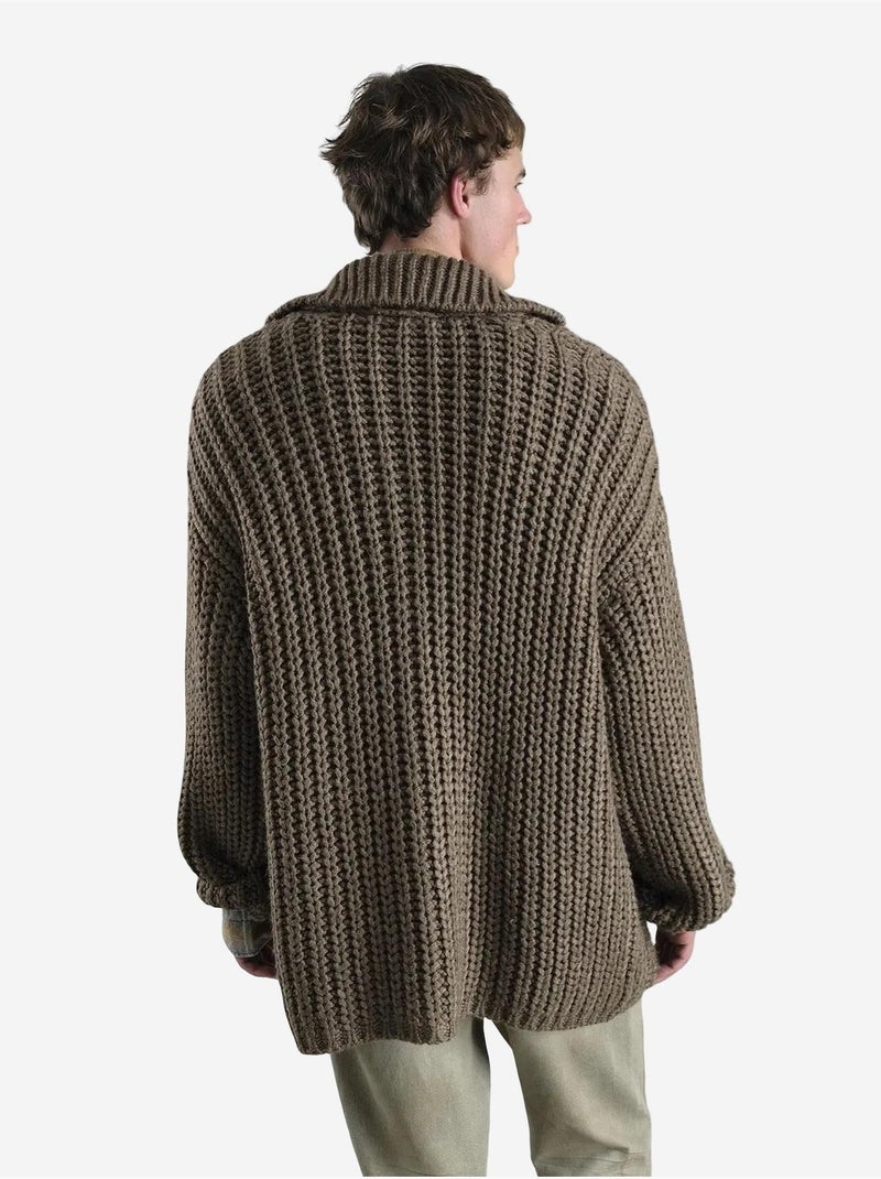 Cardigan oversize in maglia a coste con dolcevita e tasche giesto Marrone chiaro - Kiabi
