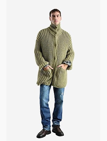 Cardigan oversize in maglia a coste con mezzo collo alto giesto