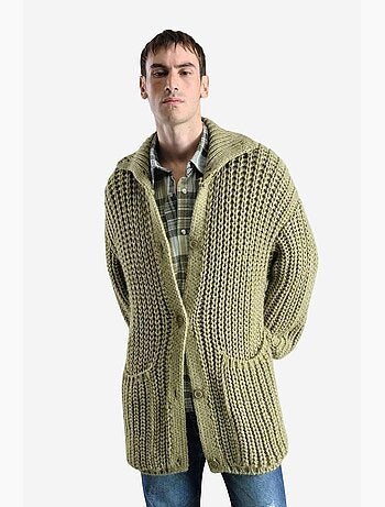 Cardigan oversize in maglia a coste con mezzo collo alto giesto