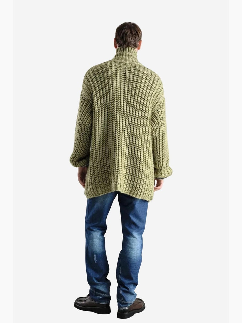 Cardigan oversize in maglia a coste con mezzo collo alto giesto Verde - Kiabi