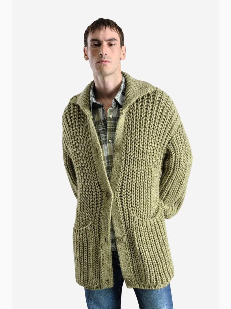 Cardigan oversize in maglia a coste con mezzo collo alto giesto Verde - Kiabi