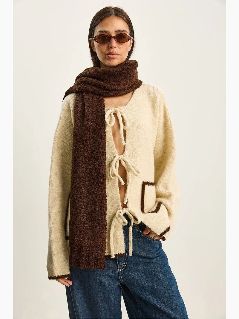 Cardigan oversize in maglia con chiusura a laccetto lucci Beige argilla - Kiabi