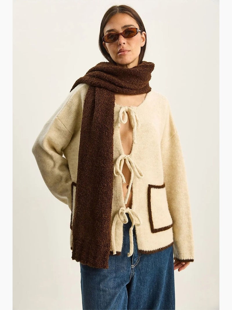 Cardigan oversize in maglia con chiusura a laccetto lucci Beige argilla - Kiabi